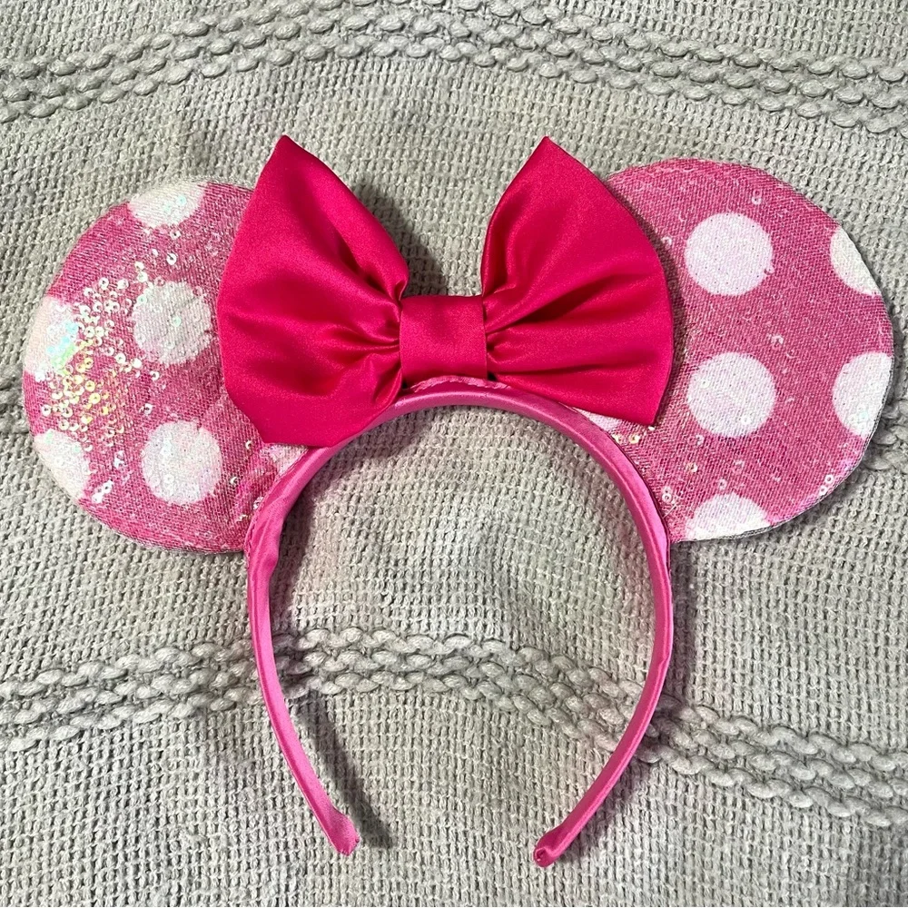 Disney Minnie Mouse Pink Polka Dot Sequin Ears Headband